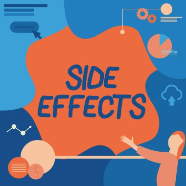 İlham, yan etkileri gösteriyor. Bir ilaç veya tıbbi tedavinin tipik istenmeyen etkisi olan kavramsal fotoğraf. Bayan Çizim Projektörü Uzaktan Kumanda Sunar Turta Çizelgesi