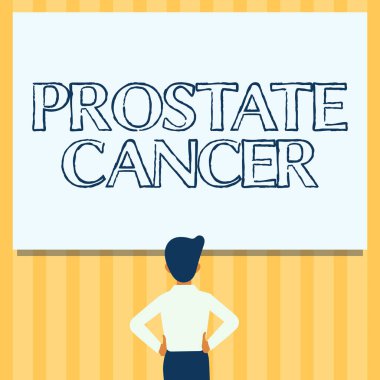 Prostat kanseri metni yazılıyor. Erkek üreme sisteminde kanser geliştirme fikri Erkek üreme sisteminde Ayakta Duran Eller ve Kalçalar Boş Bir Beyaz Tahtaya Bakıyor.