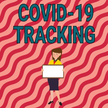 İlham Covid 19 'un izini sürdüğünü gösteriyor. İnternet Konsepti Hastalıklı Olası Kişilerin Seçici Süreci Güzel Bayan Duran Beyaz Tahta Sunar Yeni Duyuru.