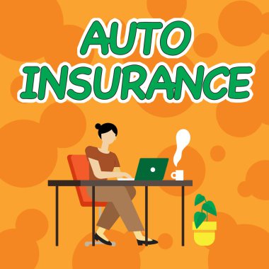 İlham, Oto Sigortayı gösteriyor. Bir otomobil kazası geçirmenin maliyetini azaltma sözcüğü Laptop Arkalı oturan Kadın Evden Çalışmaya Başlıyor