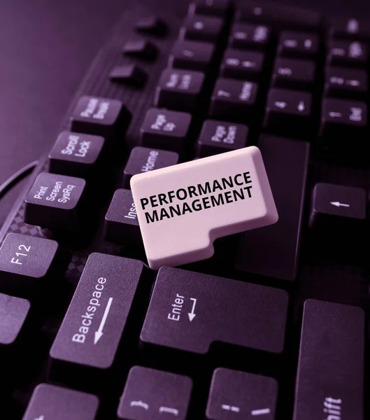 Skriv på som visar Performance Management. Affärsöversikt pågående process för kommunikation som sker hela året Skapa data Entry och skriva jobb, Posting On Online Selling Website — Stockfoto