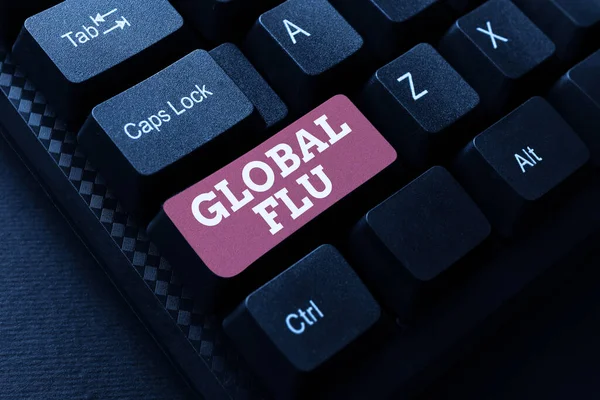 Küresel Grip metni gösteriliyor. Yaygın bulaşıcı hastalık kelimesi dünya çapında hızla yayılan Çevrimiçi Araştırma Metni Analizi, Kaydedilmiş Ses E- postası Kopyalanması — Stok fotoğraf