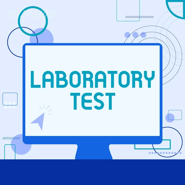 実験室テストを提示するテキストキャプション.空白の画面モニターでカーソルのイラストをテスト物質からの医学診断の決定に書かれた言葉検索アイデア. — ストック写真