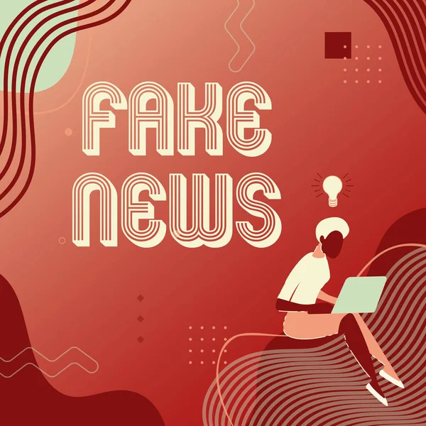 Текст почерку Fake News. Бізнес-ідея хибна інформація публікується під виглядом автентичних новин Жінка сидить з лапланом Активно виконувати роботу з нових думок. — стокове фото