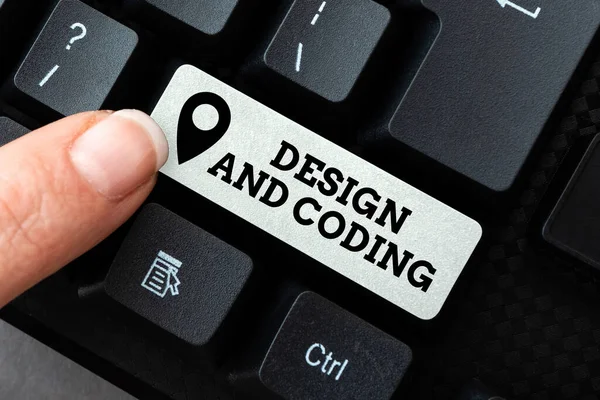 Text caption presenting Design And Coding. Word Written on HTML and programming, Cross platform development website Filling Up Online Registration Forms, Gathering And Editing Internet Data — Stock Photo, Image