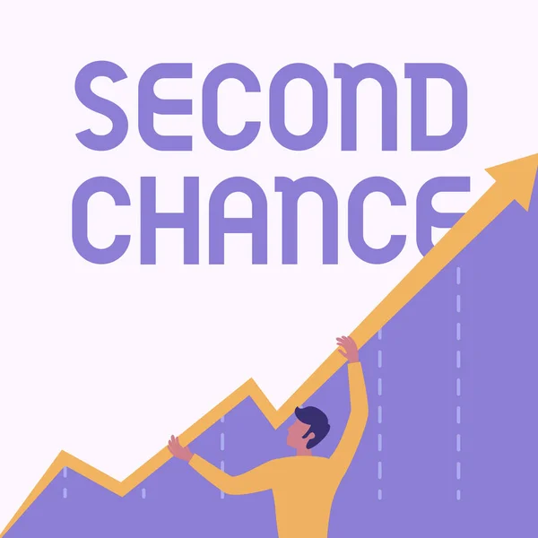 Signe texte montrant Second Chance. Concept d'entreprise l'occasion donnée à quelqu'un, leur permet d'essayer à nouveau Man Drawing Holding Graph Arrow Affichage de la croissance des entreprises. — Photo