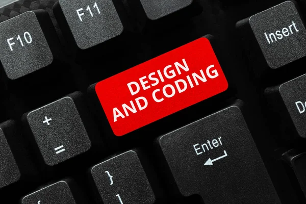 Sign displaying Design And Coding. Word Written on HTML and programming, Cross platform development website Typing Employment Agreement Sample, Transcribing Online Talk Show Audio — Stock Photo, Image