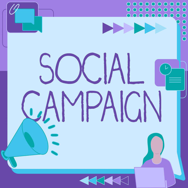 Концептуальная демонстрация социальной кампании. Бизнес-презентация использует социальную медиа-платформу для повышения узнаваемости бренда Женщины рисуют сидя рядом с Megaphone Making New Announcement
