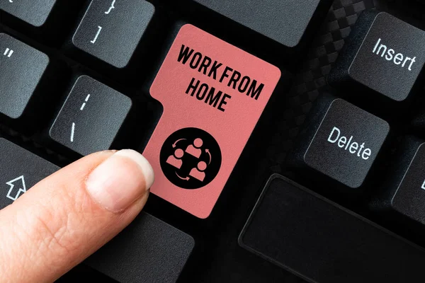 Text sign showing Work From Home. Word for communicating with the company mainly from home flexibly Typing Daily Reminder Notes, Creating Online Writing Presentation — Stock Photo, Image