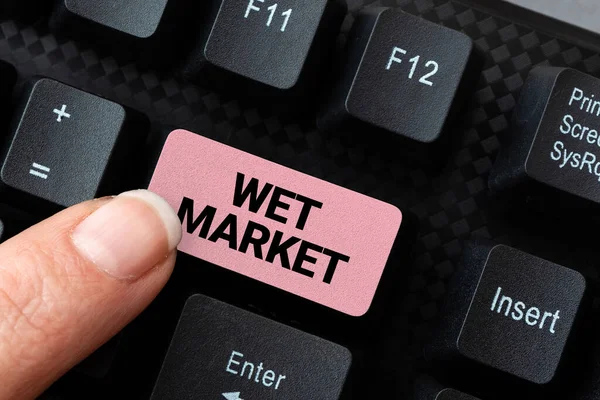 Handstilstext Våtmarknad. Business overview Wet Market Sammanfattning Skapa online transkription jobb, skriva webbplats beskrivningar — Stockfoto