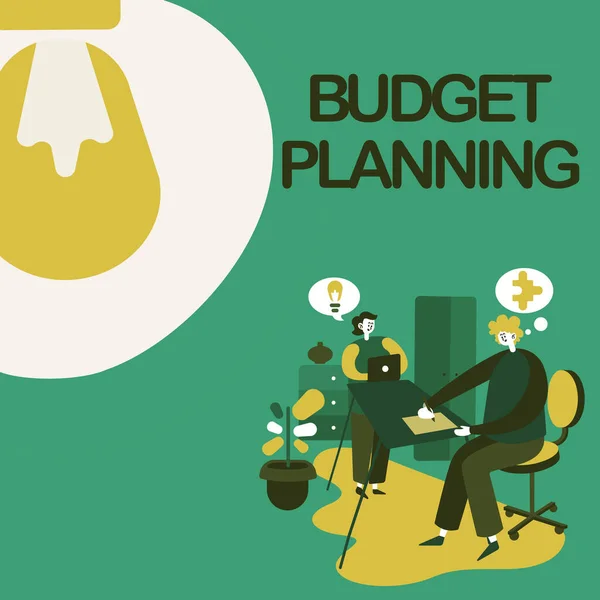 Conceptuele bijschrift Budget Planning. Business showcase De schriftelijke beschrijving van huidige en toekomstige uitgaven Partners Nieuwe ideeën delen voor strategieën ter verbetering van vaardigheden. — Stockfoto