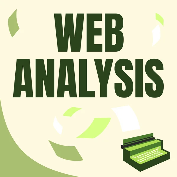 Textzeichen mit Webanalyse. Business Schaufenster Web Analysis Vintage Schreibmaschinenzeichnen mit mehreren schwebenden Papieren. — Stockfoto