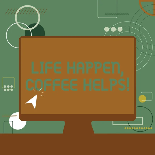 Fogalmi megjelenítés A Life Happen Coffee segít. Üzleti koncepció Van egy forró ital, ha problémái vannak Illusztrációja Cursor üres képernyő monitor Keresési ötletek. — Stock Fotó
