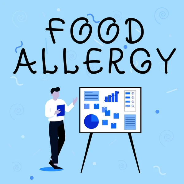 Conceptual display Food Allergy. Business approach Immune system reaction that occurs after eating a certain food Businessman Drawing Standing Presenting Ideas For Their Success. — Stock Photo, Image
