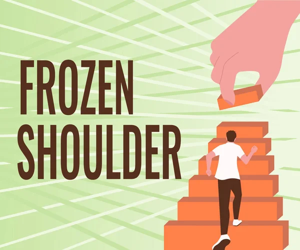 Text som visar inspiration Frozen Shoulder. Affärsidé kännetecknas av stelhet och smärta i axelleden Gentleman klättring uppför trappan fall försöker nå mål definiera framsteg. — Stockfoto