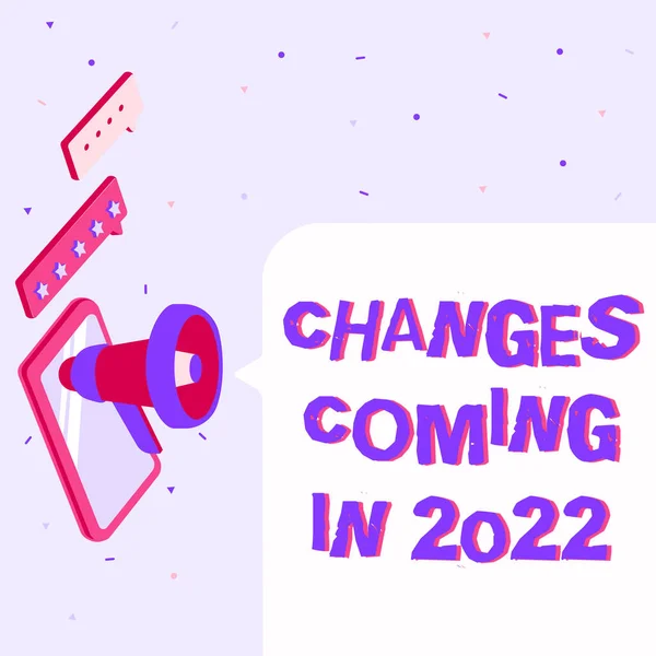 书写文字的变化将于2022年到来。关于下一年度的新概念、计划和进程的文字- -梅根绘图、制作雷管、宣布. — 图库照片