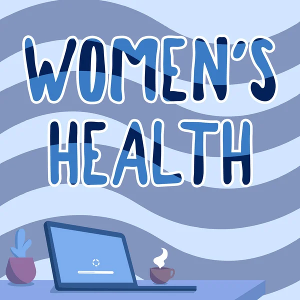 Натхнення, що показує знак "Жінки це здоров'я". Концепція, що означає " Жінки це Офіс охорони здоров'я Креслення столу з ноутбуком ручкою Тримач і відкритий і організований — стокове фото