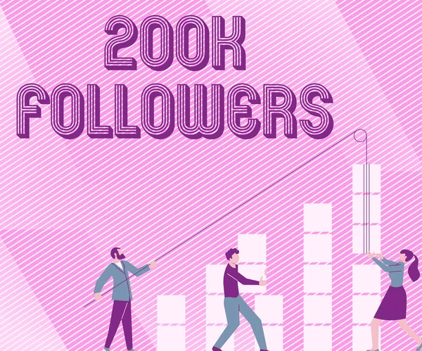 Writing displaying text 200K Followers. Business idea number of individuals who follows someone in Instagram Illustration Of Partners Building New Wonderful Ideas For Skills Improvement. — Stock Photo, Image