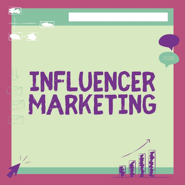 Skriv under med Influencer Marketing. Affärsidé Endorser som påverkar potentiella målkunder Illustration av hur styrelsen mottar meddelanden och söker förbättringar. — Stockfoto