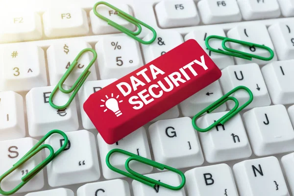 Text caption presenting Data Security. Conceptual photo Protected important personal data from unauthorized access Abstract Typing New Spreadsheets, Organizing Filing Systems Concept — Stock Photo, Image