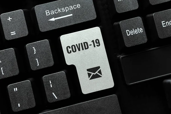 Covid19 ilhamını gösteren bir metin. Coronavirus Daktilo İşletme Sözleşmesi 'nin sebep olduğu hafif ve ağır solunum hastalıkları üzerine yazılmış bir kelime, Yeni Bağlama Sözleşmesi — Stok fotoğraf