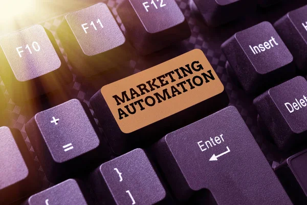 Escrevendo exibindo texto Marketing Automation. Plataformas de software de ideia de negócio projetadas para departamento de comércio Manual de instruções de dispositivos de digitação, Posting Product Review Online — Fotografia de Stock