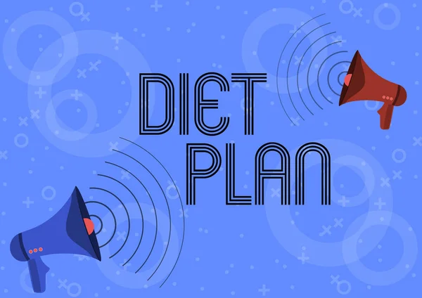Pokaż konceptualny plan diety. Prezentacja biznesowa Wykorzystanie specyficznego spożycia odżywiania do celów zarządzania zdrowiem Para megafonów Rysunek Produkowanie fal dźwiękowych Dokonywanie ogłoszenia. — Zdjęcie stockowe