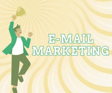 El yazısı metin e-posta pazarlama. Ticari bir mesaj gönderme fikri posta kullanan bir grup beyefendiye Heyecanlı Atlama Ödülü Gösterme Başarıları.