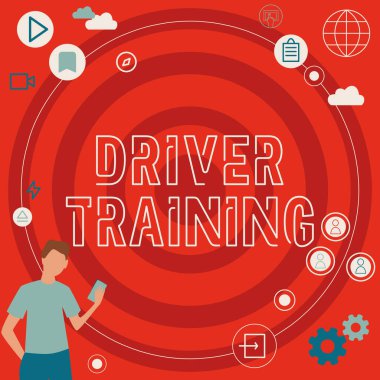 İlham, sürücü eğitimini gösteriyor. İş konsepti, sürücü ehliyeti almak için yeni bir sürücü hazırlıyor: İşadamı Yenilikçi Düşünce Öncü Fikirler İstikrarlı Geleceğe Yöneliyor.