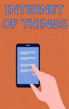 Nesnelerin Kavramsal Başlığı İnternet. Cihazların Net 'e olan kavramsal fotoğraf bağlantısı Akıllı Telefon Mesajları Kullanımının Elle İllüstrasyonunu Göndermek için Önemli İletiler.