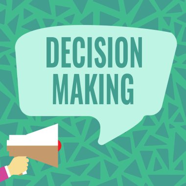 Kavramsal manşet karar verme. Kavramsal fotoğraf iki ya da daha fazla olasılık arasında karar verme eylemi Yüksek Ses Megafonu Halka Yeni Harika Duyurular Yapıyor