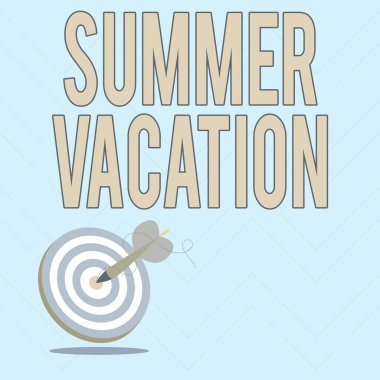 Yaz Tatili metni gösterimi yazılıyor. İş konsepti, çocukların yaz aylarında okula gitmediği, Hedefi Vurma, Hedefi Belirleme, Soyut Duyurma Konseptini sunduğu zaman.,