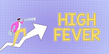 Kavramsal Yüksek Ateşi Gösterme. Vücut sıcaklığının normalden daha yüksek olduğu kavramsal fotoğraf sağlık durumu. Grafik Oku Çizen Adam İş Büyümesini Gösteriyor.