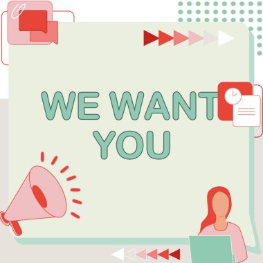 Metin gösterimi yazılıyor. İnternet Kavramsal Kadın Çizimi Megafon 'un yanında çalışarak Yeni Duyurular Yapıyor