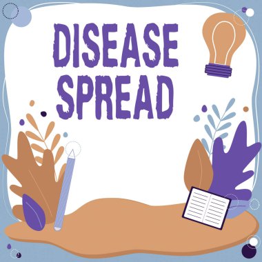 İlham veren hastalıkları gösteren metin. Konsept, çeşitli çiçek kalpleriyle çevrili kişilerle iletişim kuran bir mesaj çerçevesi üzerinden virüs ajanının doğrudan transferi anlamına gelir.