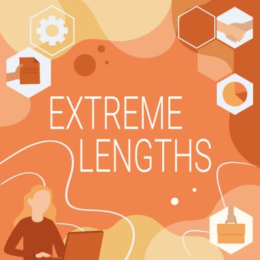 Ekstrem Uzunlukları sunan metin başlığı. İş konsepti, İstikrarlı Geleceğe Yönelik Fikirlere Yönelik Daha İyi Bir Kadın Yenilikçi Olmak İçin Büyük ya da Aşırı Bir Çaba Gösterin.