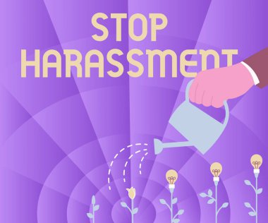 Kavramsal manşet Tacizi Durdurun. İşletme vitrini, Yeni Fikirler Yetiştiren Su Tesisleri 'ne yönelik agresif baskı ve sindirmeyi önlüyor.