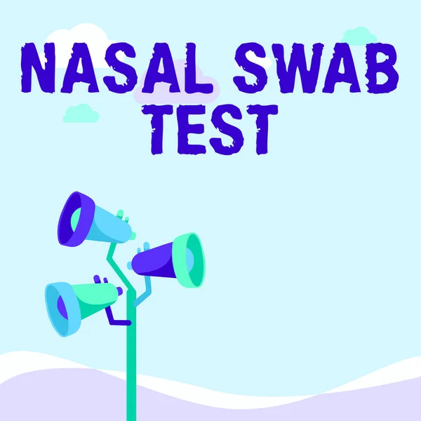 Text showing inspiration Nasal Swab Test. Business approach diagnosing an upper respiratory tract infection through nasal secretion Pole Megaphones Drawing Making Announcement To An Open Space.