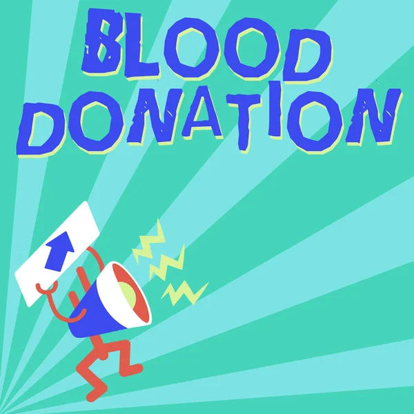 Inspiración mostrando signo Donación de Sangre. Enfoque empresarial Proceso de recolección de pruebas y almacenamiento de sangre entera Megáfono Mostrando un mensaje importante Exponiendo un informe detallado — Foto de Stock