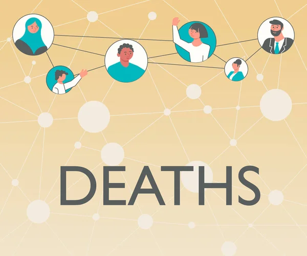 文字显示死亡。商业展示了所有生命迹象的永久停止，例如在循环中死亡的个体、不同的人在一起聊天和连接社交媒体. — 图库照片