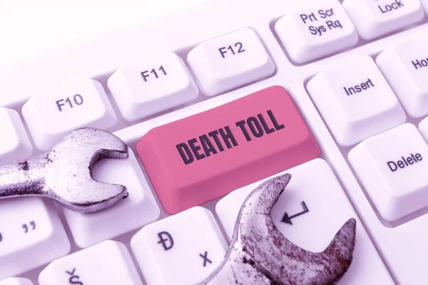 Tekst bijschrift met Dood Toll. Internet Concept het aantal sterfgevallen als gevolg van een bepaald incident Abstract Typing Presentatie Bericht, Retyping New Email Password — Stockfoto