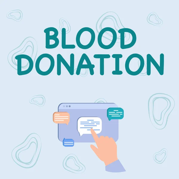 Scrivere un testo Donazione di sangue. Business idea Processo di raccolta di test e memorizzazione del sangue intero Mano Visualizzazione grafico Crescita Indicazione Web Browser Screen. — Foto Stock