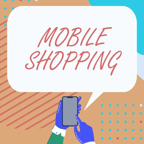 모바일 쇼핑 (Mobile Shopping) 은 다음을 가리킨다. 기업 접근 방식 모바일 드로잉 긍정적 인 공유와 좋은 말 거품을 통해 재화와 서비스의 구매 및 판매 — 스톡 사진