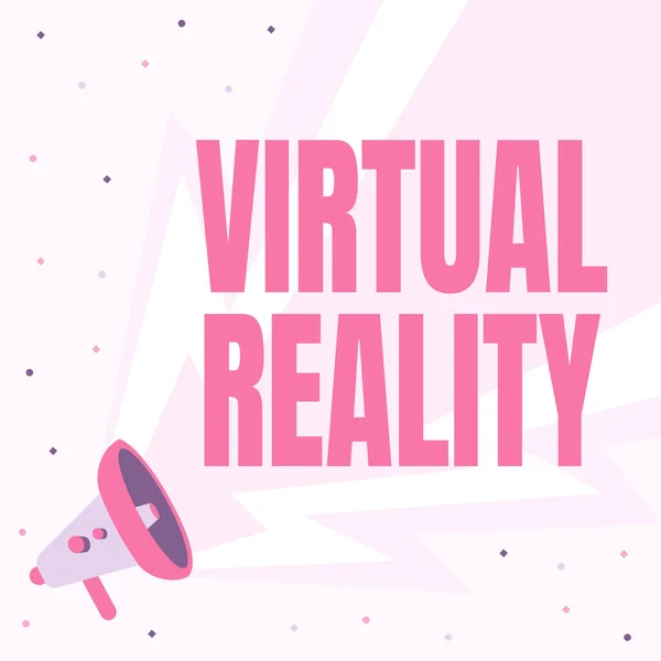 Sinal de texto mostrando a realidade virtual. Conceito de Internet Realidade Virtual Desenho de Megafone com Som de Onda de Relâmpago Fazendo Anúncio Alto. — Fotografia de Stock