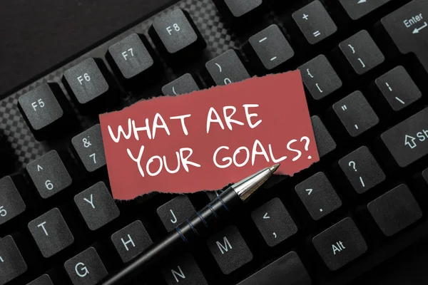 Logga in och visa Vilka är dina mål Fråga. Affärsidé Vilka är dina mål Fråga skriva bild beskrivningar och nyckelord, in på nya Internet webbplats — Stockfoto