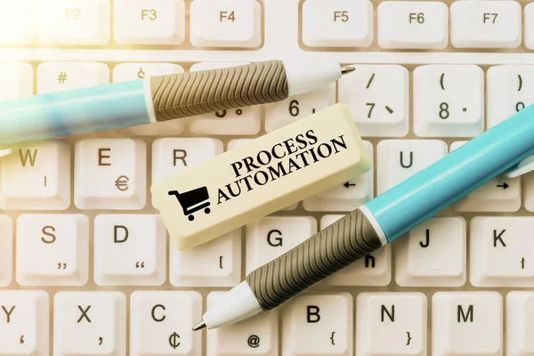 Text sign showing Process Automation. Concept meaning Transformation Streamlined Robotic To avoid Redundancy Transcribing Internet Meeting Audio Record, New Transcription Methods — Stock Photo, Image