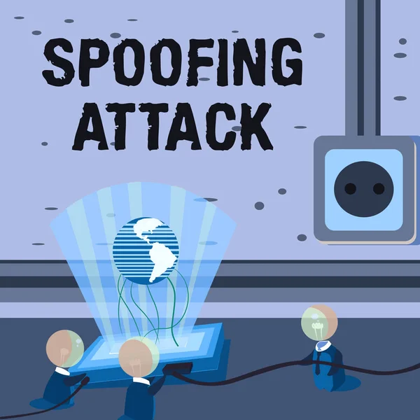 Text showing inspiration Spoofing Attack. Business approach impersonation of a user, device or client on the Internet Global Ideas Joining Together Forming New Technological Achievements.