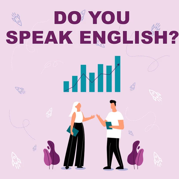 Didascalia del testo che presenta Do You Speak English Question. Vetrina aziendale per sapere se la persona può dire Illustrazione inglese di partner che condividono idee meravigliose per il miglioramento delle competenze. — Foto Stock