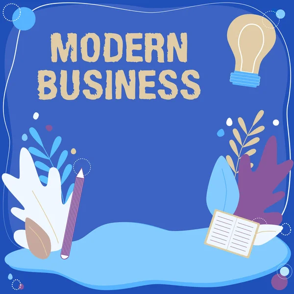 Señal de escritura a mano Modern Business. Idea de negocio Introducción a la filosofía de la gran empresa corporativa Marco de texto rodeado de flores surtidos Corazones y hojas — Foto de Stock