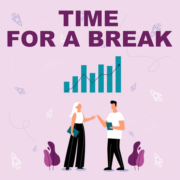 Didascalia di testo che presenta Time For A Break. Approccio commerciale Fare una pausa dal lavoro o da qualsiasi altra attività rilassarsi Illustrazione dei partner Condivisione di idee meravigliose per il miglioramento delle competenze. — Foto Stock